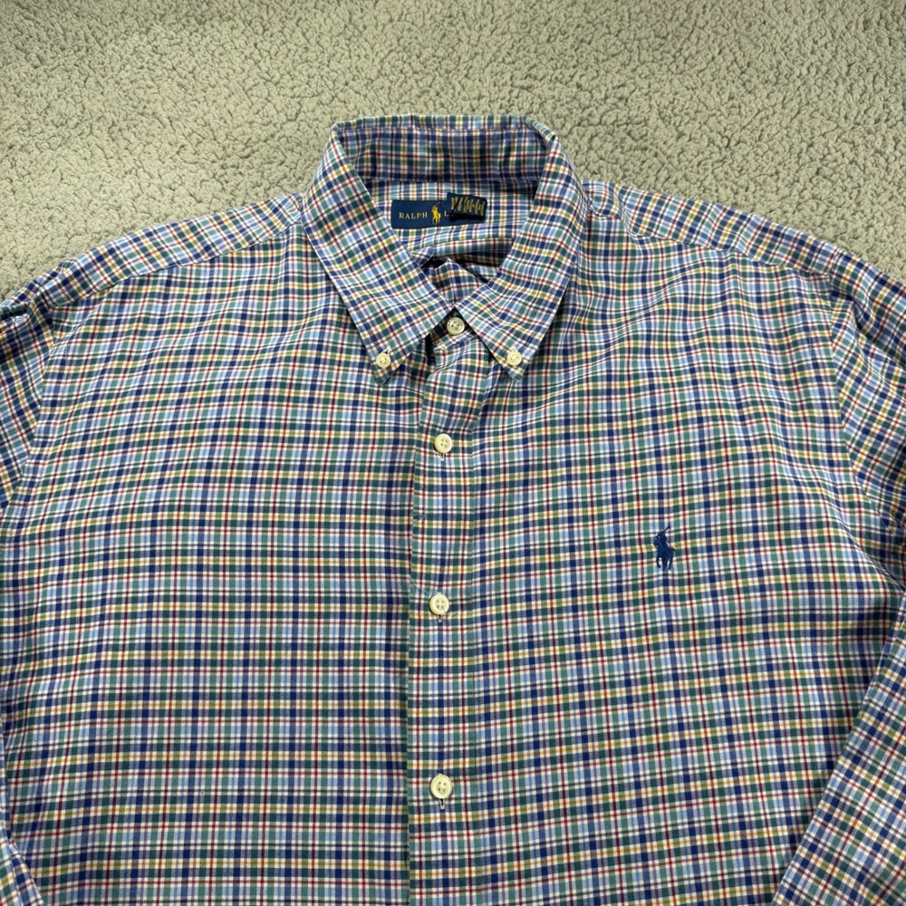 Ralph Lauren Mens XXL Plaid Button Down Shirt Multi Color Cotton Long Sleeve
